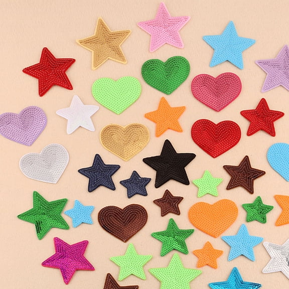 Homoyoyo Assorted Color Heart and Star Iron-On Patches for Clothes Sewing and Crafting