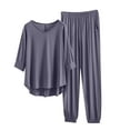 thumbnail image 2 of Pajama Sets for Women 2 Piece V-Neck 3/4 sleeve High Low Hem Plus Size Sleepwear Tops Elastic Waist Comfy Casaul Long Pants with Pockets Spring Fall Lounge Homewear Outfits, 2 of 6