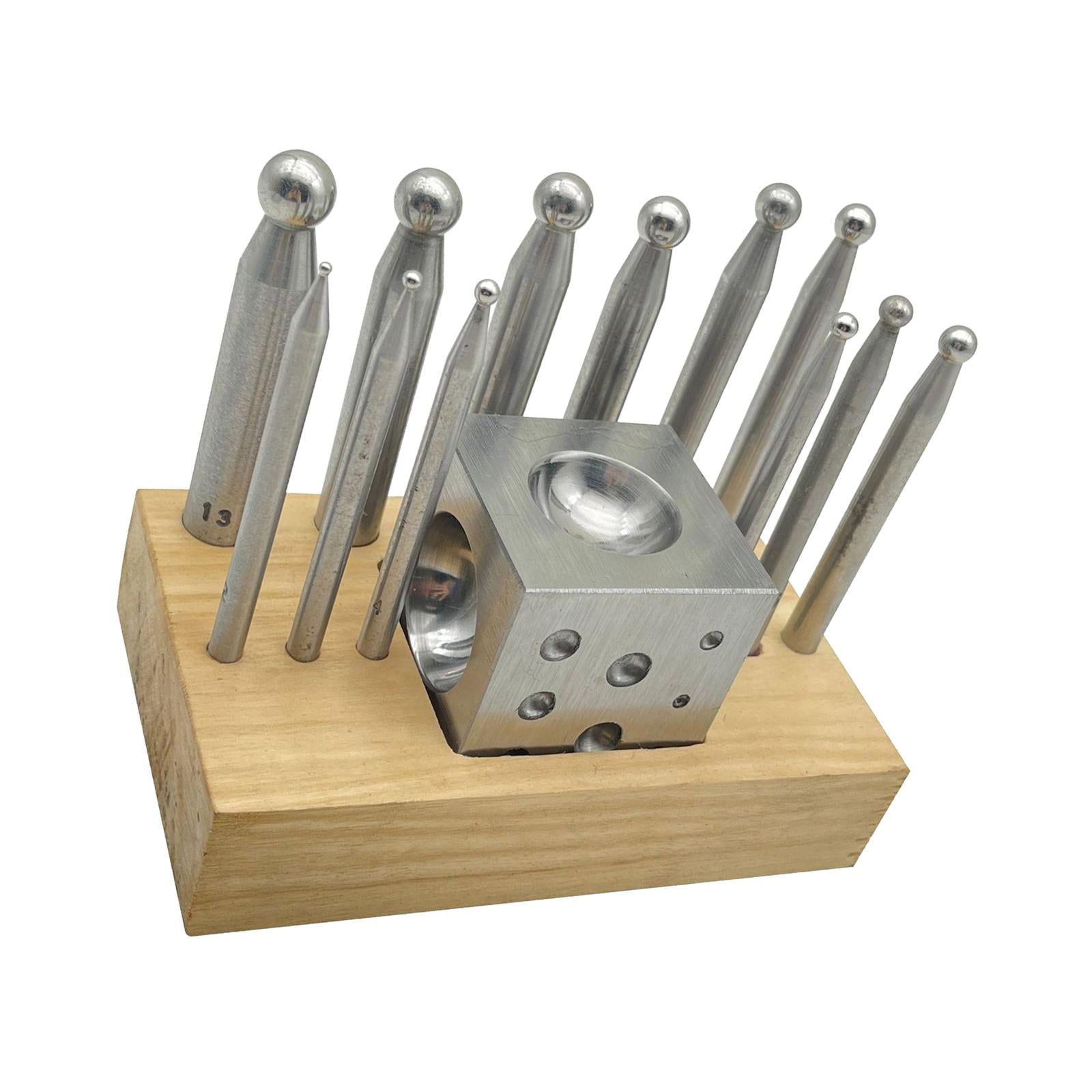 13Pcs Dapping Doming Punch Block Set Wood Base Jewelry Making Metal 