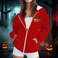 thumbnail image 5 of Mifsaly Womens Oversized Halloween Hoodie Spooky Graphic Zip Up Hooded Sweatshirt Casual Fall Long Sleeve Jacket for Party Everyday Novelty Red,XL, 5 of 8