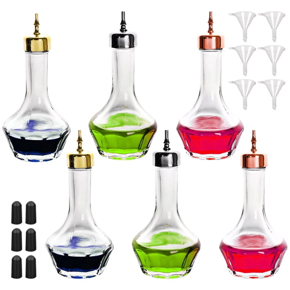 6 Pcs Cocktail Bitter Bottles,Glass Dasher Bottle,Ideal for Bartender Home Bar Restaurant with Alloy Cap