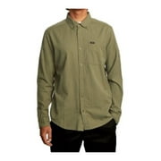 RVCA Mens Green Long Sleeve Collared Slim Fit Button Down Stretch Stretch Shirt S