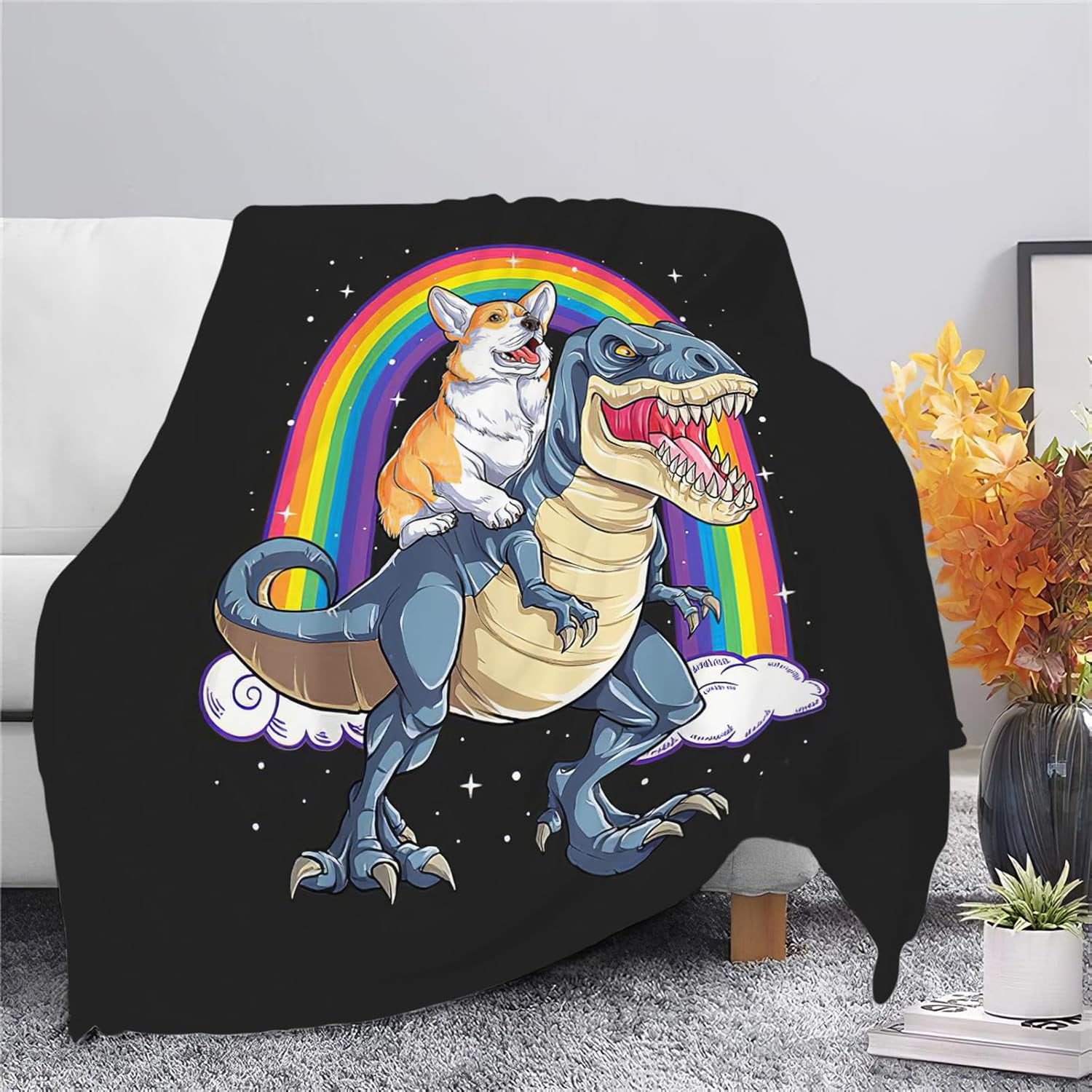 Funny Blanket Corgi Dinosaur Throw Blanket Gifts for Kids Girls Boys Adults Women Super Soft Cozy Plush Fluffy Fuzzy Fleece Blanket Decor 40''X50''