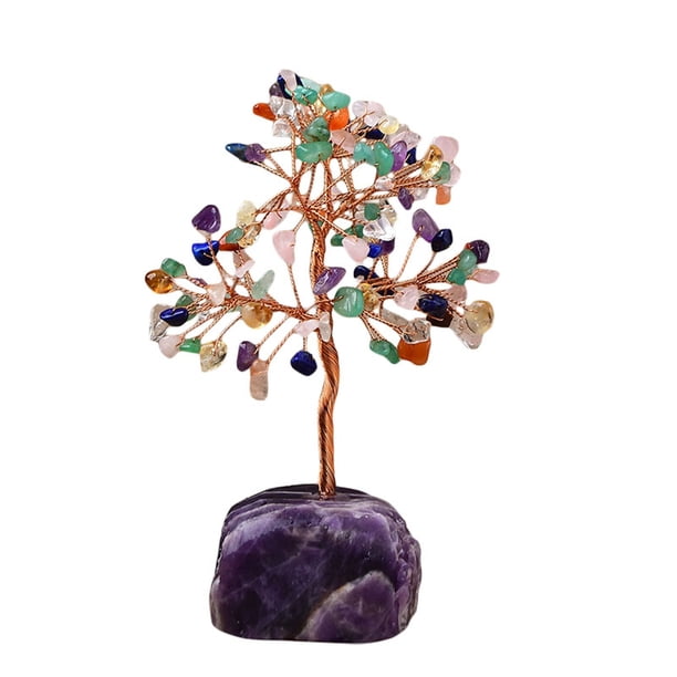 Adorno de cristal para escritorio Árbol de cristal natural Feng Shui Riqueza Suerte Decoración para el hogar