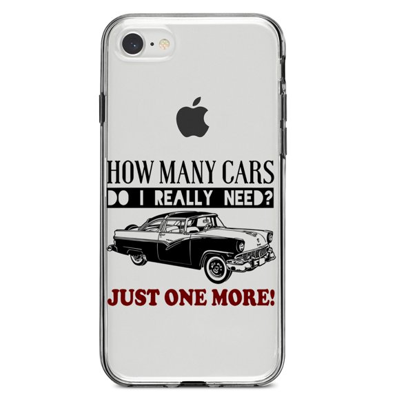 DistinctInk Clear Shockproof Hybrid Case for iPhone 7 8 SE (2020 Model) 4.7" Screen TPU Bumper Acrylic Back Tempered Glass Screen Protector - How Many Cars Do I Need? Just One More