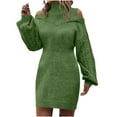 thumbnail image 2 of SMihono Sweater Dresses for Women Casual Turtleneck Cold Shoulder Long Sleeve Cable Knit Dress 2025 Fall Winter Mini Dress Green XL, 2 of 10