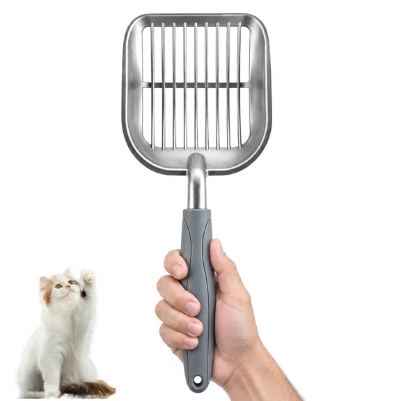 Metal Cat Litter Scoop, Extra Large Shovel with Long Solid Handle, Heavy Duty Aluminum Alloy for Clumping Litter, Gray