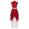 thumbnail image 5 of Doomiva Teen Girls Lyrical Praise Dance Dress Metallic Church Robe with Wide-Leg Pants Tunic Praisewear Worship Wear Burgundy White 6, 5 of 6