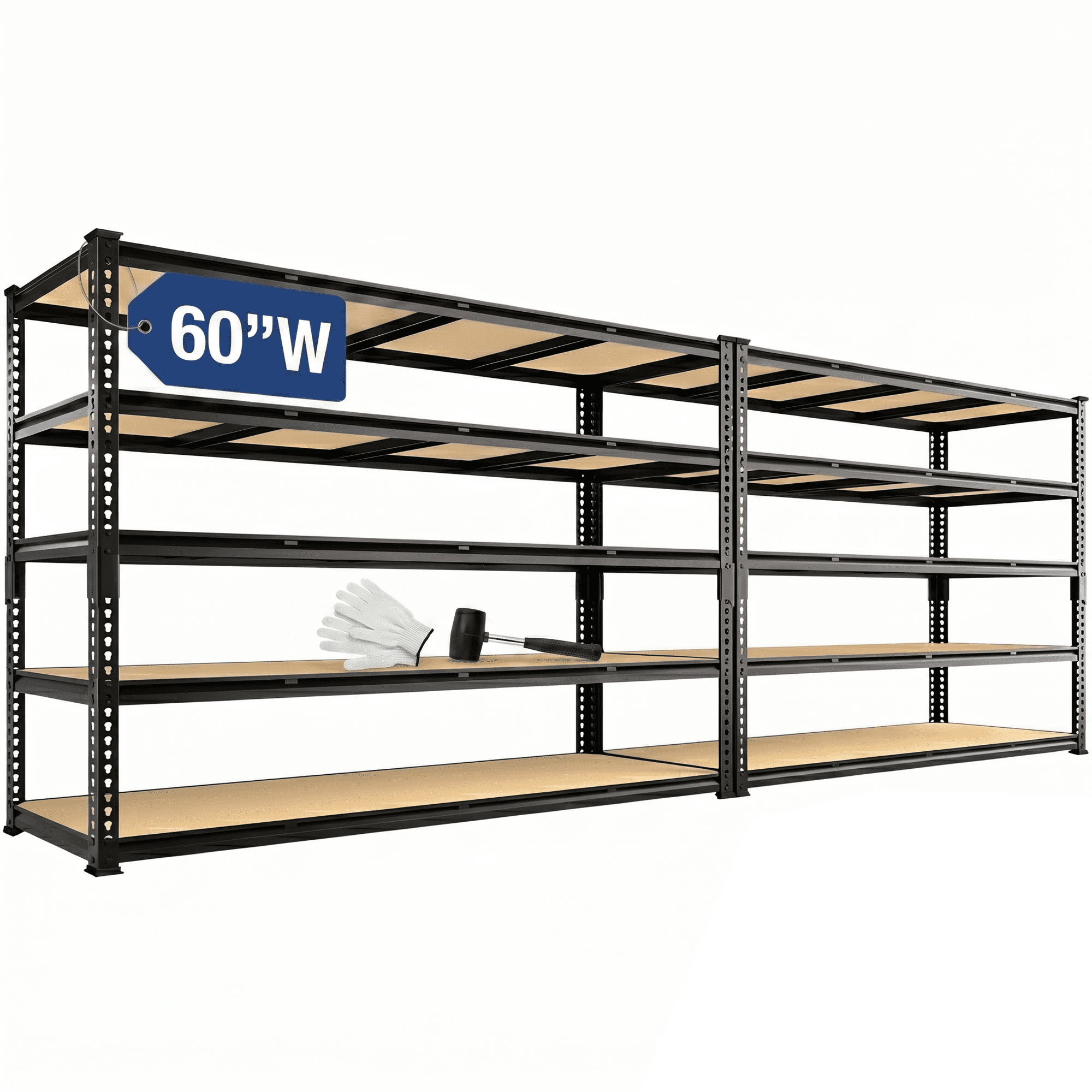 2 Pack Heavy Duty Garage Shelving Units, 60"W x 23.97"D x 72.01"H Metal Storage Shelves, 5 Tier Industrial Shelf Rack 3000LBS Adjustable Industrial Shelves for Pantry Warehouse
