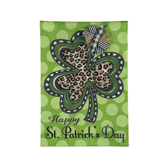 Evergreen Animal Print Shamrock Garden Burlap Flag 12.5 x 18 Inches Indoor Outdoor Decor