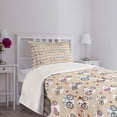 thumbnail image 3 of Ambesonne Cartoon Quilted Bedspread Set 2 Pcs, Bike Heart and Dots, Twin Size, Beige and White, 3 of 5