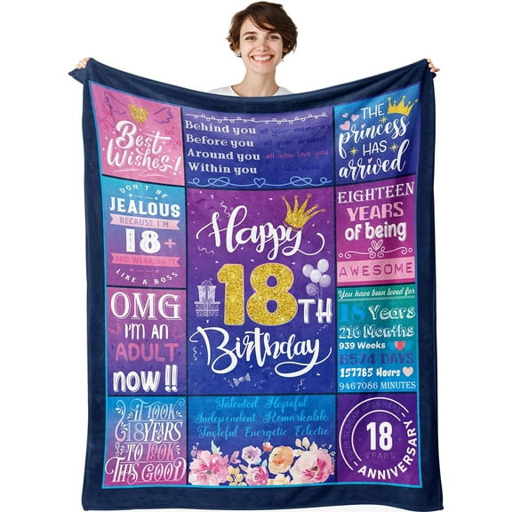 LHSHID 18th Birthday Gifts for Girls Birthday Decor Purple 350gsm Plush Throw Blanket for 18 Year Old 18th Birthday Decorations for Daughter Bestie Sister BFF