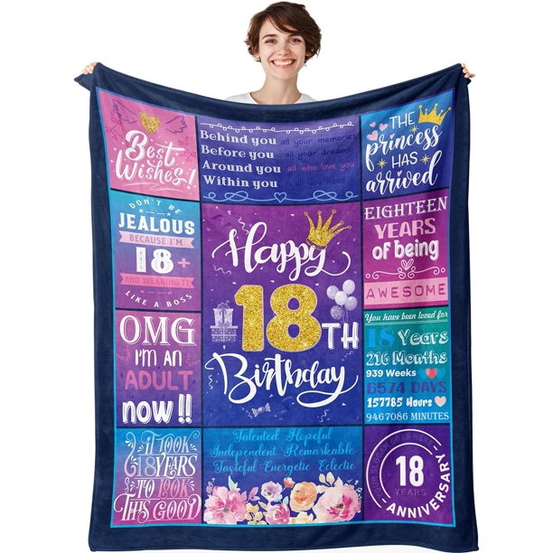 LHSHID 18th Birthday Gifts for Girls Birthday Decor Purple 350gsm Plush Throw Blanket for 18 Year Old 18th Birthday Decorations for Daughter Bestie Sister BFF