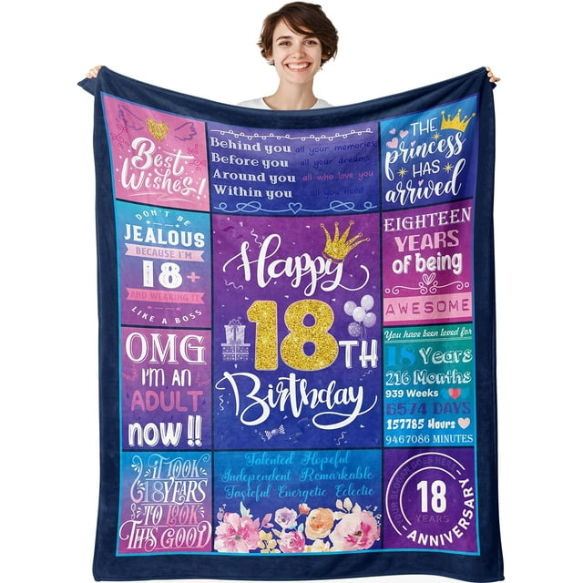 LHSHID 18th Birthday Gifts for Girls Birthday Decor Purple 350gsm Plush Throw Blanket for 18 Year Old 18th Birthday Decorations for Daughter Bestie Sister BFF