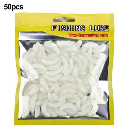 50PCS Fishing Lure Lifelike Worm Maggot Grub Soft Bait Silicone Artificial Bait