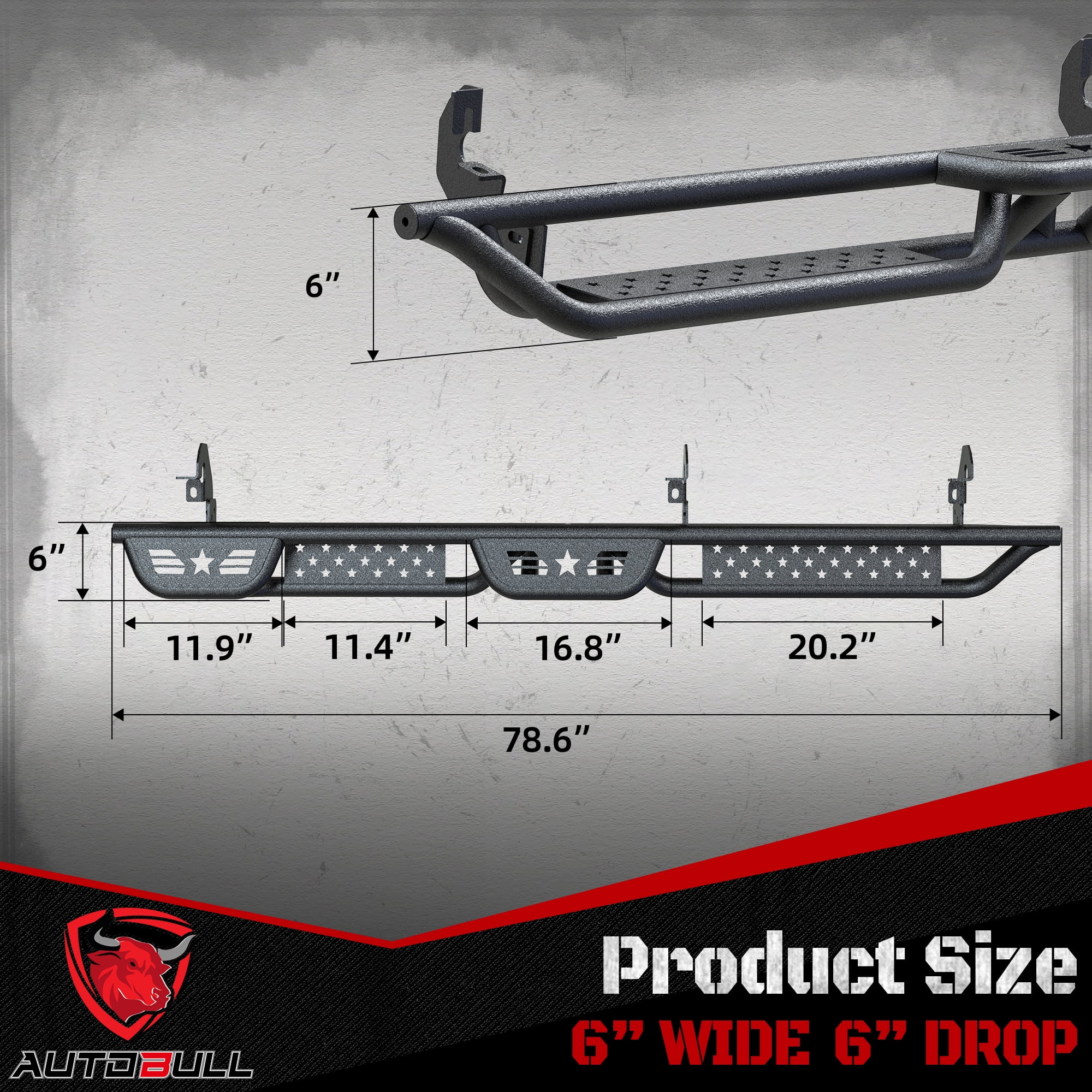 Autobull Running Boards for Chevy Colorado/GMC Canyon 2015-2026 Crew Cab, 6" Bed Access Side Step Rails Coated Black Carbon Steel Nerf Bars