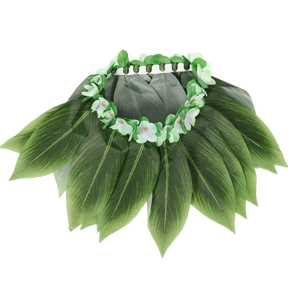 ibasenice Hawaiian Leaf Skirt Adjustable Waist Olive Green Fabric Silk with Artificial Flowers for Decorations