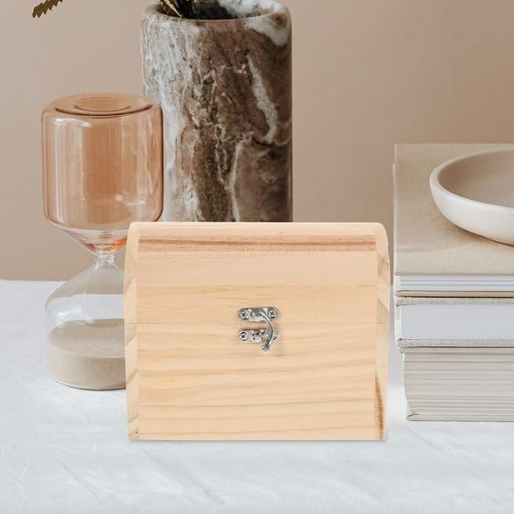 Hemoton Unfinished Wooden Jewelry Box with Hinged Lid, Decorative Keepsake Chest for Home Organization and Storage