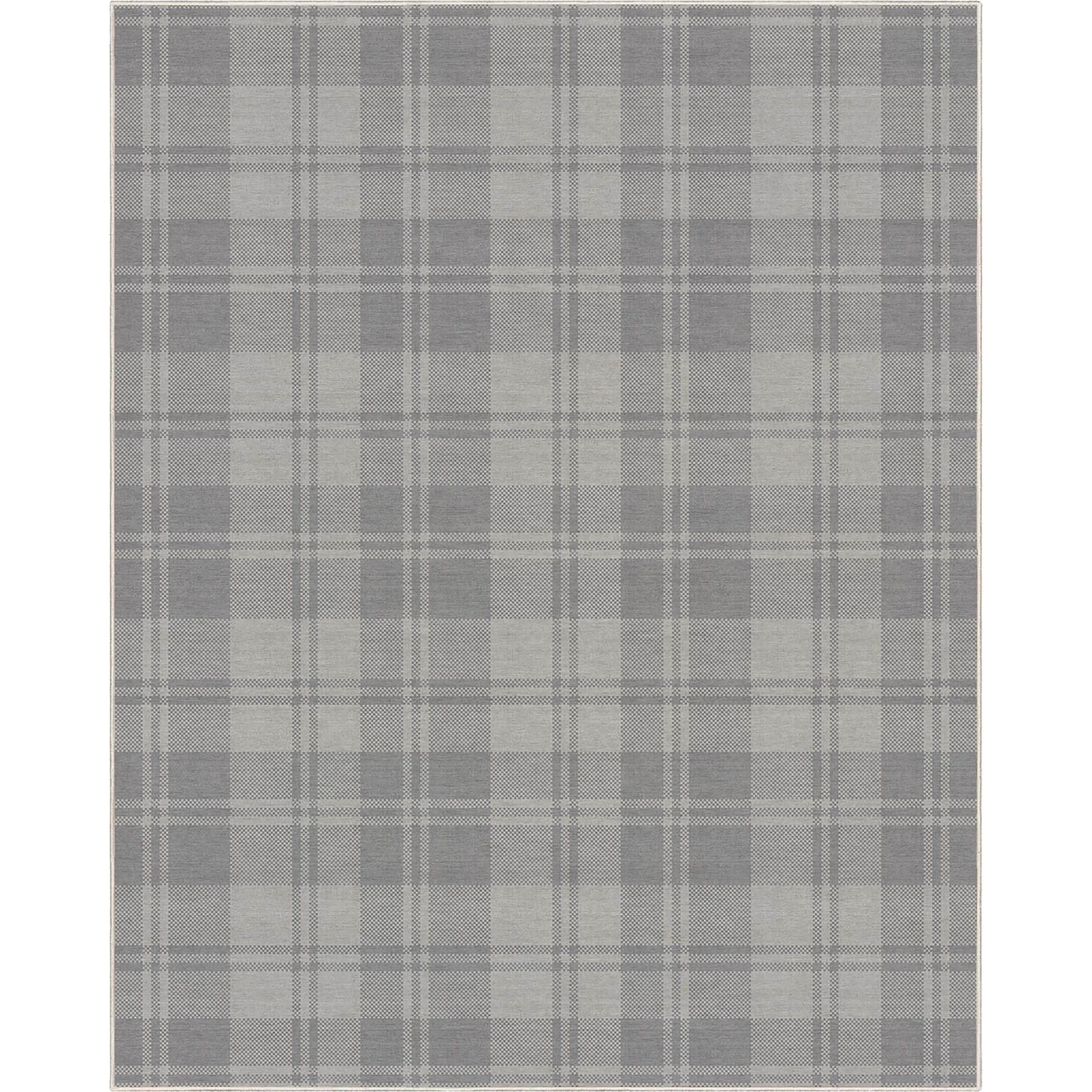 Well Woven Apollo Plaid Modern Light Grey Flat Pile Easy to Clean 7'7" x 9'10" Area Rug for Living Room Dining Room Bedroom and Kitchen