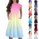 thumbnail image 1 of Girls Summer Dress Tween Dresses Summer Casual Gradient Color Midi Dress with Short Sleeves and Pockets Lightweight and Comfortable ,Sie:100, 1 of 9