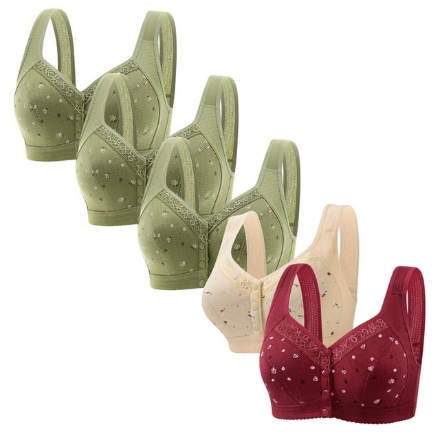 Latrodar Bras for Women Front Closure Womens Bras No Underwire 5PCS Supportive Bralettes No Underwire Posture Correcting Everyday Bralette with Wide Straps Solid Embroidered Underwear for Lady Swim