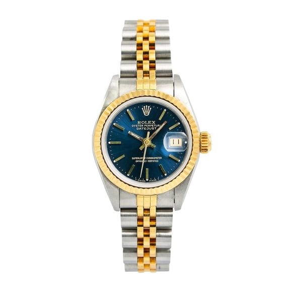 Pre-Owned Rolex Datejust 26MM 6917 Blue Dial Fluted Bezel Two Tone Yellow Gold Jubilee Bracelet