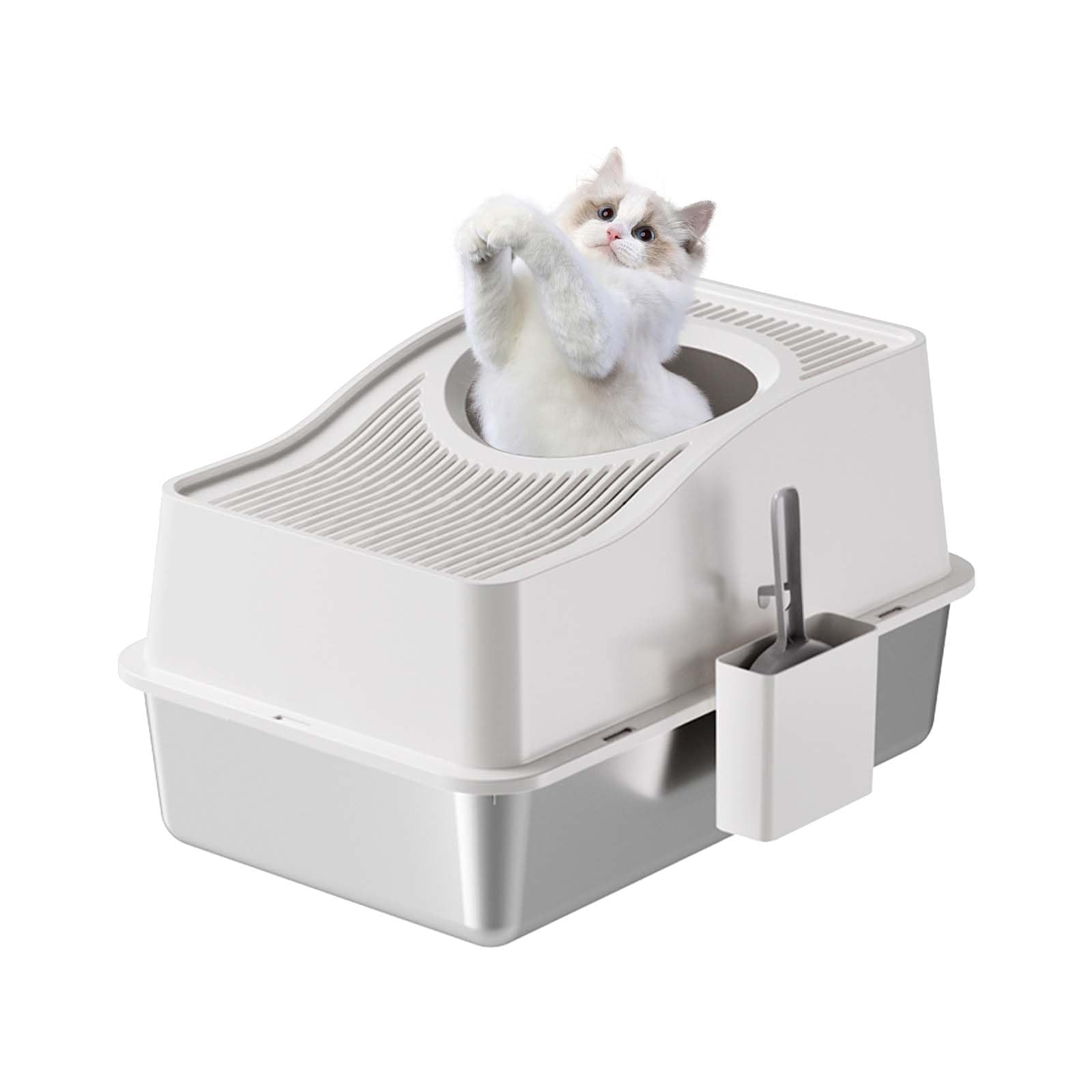 Yeshouse Stainless Steel Litter Box with Lid, Extra Large Enclosed Cat Litter Box for Big Cats, Anti-Leakage Metal Kitty Box with High Sided Enclosure Scoop Pedal & Non-Slip Mat Easy to Clean