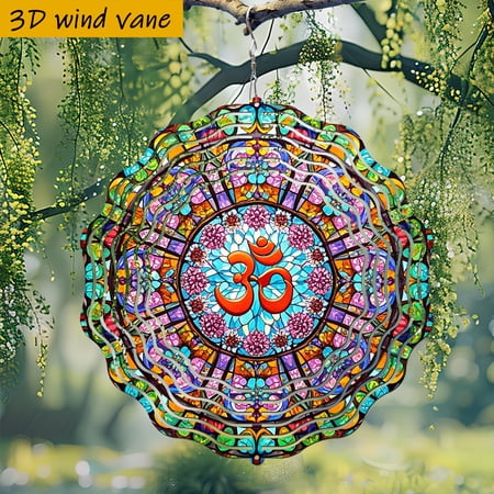HELLOYOUNG Stained Glass Wind Vane, 10 Inch 3D Colorful Window Design, 360° Rotating Heavy Duty Metal Spinner, Weatherproof Outdoor Decor for Garden Yard, Easy Install Windmill Art Holiday Gift