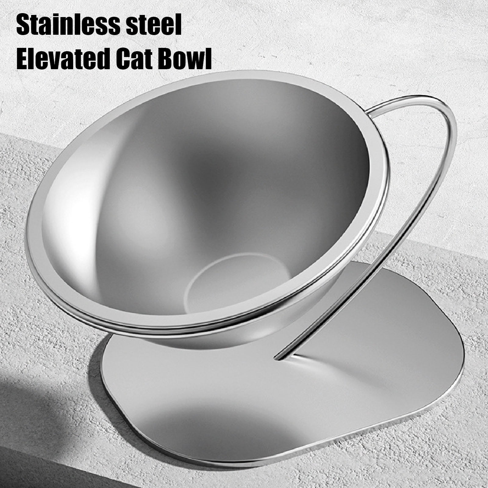 LAZIOEGR Elevated Cat Bowl Stainless Steel Large Capacity Anti Tipping Raised Food Water Bowl Tilted Neck Protection Pet Feeder Dish for Cats Dogs (6.3 inches / 16 cm) Non-Slip Base
