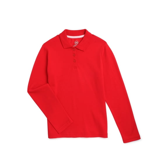Wonder Nation Girls Long Sleeve Polo Shirt, Sizes XS-XXL