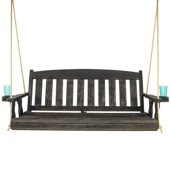 Amish Casual Heavy Duty 800 Lb Mission Treated Porch Swing with Hanging Chains (4 Foot, Semi-Solid Black Stain)