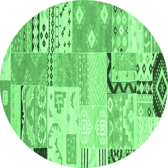 Ahgly Company Indoor Round Southwestern Emerald Green Country Area Rugs, 7' Round