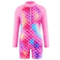 thumbnail image 3 of Girls Swimsuits Size 10-12 Little & Big Girls 1 Piece Fish Scale Rash Guard Swimsuit Cartoon UPF 50+ Summer Bathing Suit 7-8 Years, 3 of 5