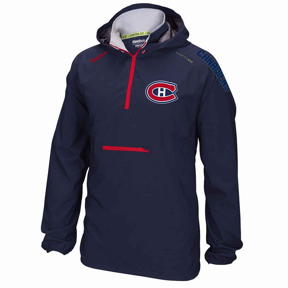 Montreal Canadiens NHL Reebok Navy Blue Center Ice Anorak Kinetic Fit Performance 1 4 Zip Pullover Jacket For Men by Reebok