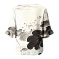 thumbnail image 6 of IMENGL Women's Blouse Basic Art Print V Neck 3/4 Sleeve Decor Fit Top Summer Retro Casual Outfits Loose Button Down Shirts for Women,M-XXXL, 6 of 6
