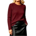 thumbnail image 2 of Ozmmyan Womens Crew Neck Sweater for Womens Long Sleeve Ribbed Knit Relaxed Fit Casual Solid Sweater Top Fall Winter, 2 of 7