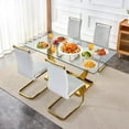 thumbnail image 3 of Glass Dining Table Set for 4, Sudica 63"Rectangular Dining Room Table and Leather Dining Chairs Set with Chrome Gold Legs, Light Gray, 3 of 7