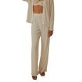 thumbnail image 3 of VISgogo Pantalones casuales de primavera y verano para mujer Pantalones de pierna ancha fruncidos con banda elástica de color sólido VISgogo moda, 3 of 6