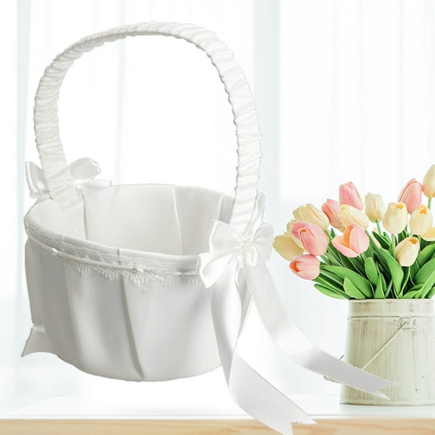 Almacenamiento De Dulces Ceremonia de boda con lazo de marfil, funda de amor para fiesta, cesta de satén para niña con flores Wdftyju Libre de BPA