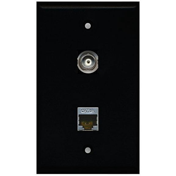 RiteAV - Black 1 Port BNC 1 Port Cat6a Wall Plate