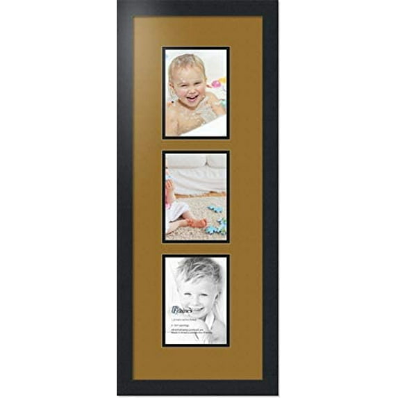 collage photo frame double mat with 3 - 5x7 openings with black frame and el dorado mat.