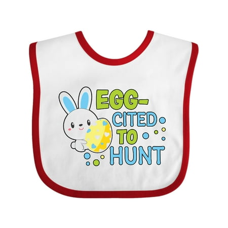

Inktastic Eggcited To Hunt with Bunny Holding Easter Egg Gift Baby Boy Bib