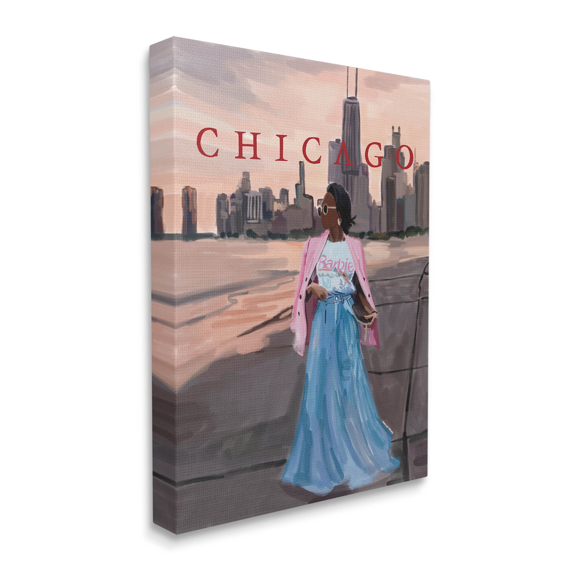 Stupell Industries Fashionable Woman Urban Chicago City Graphic Art Gallery Wrapped Canvas Print Wall Art, Design by Amelia Noyes