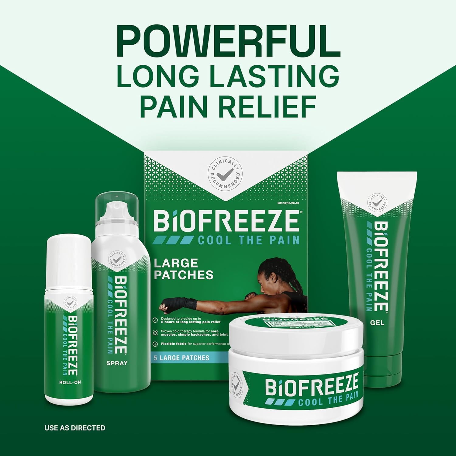 Biofreeze XL Pain Relief Patches, Menthol Pain Patches for Lower Back Neck Knee Shoulder, 4 Count (Pack of 2)