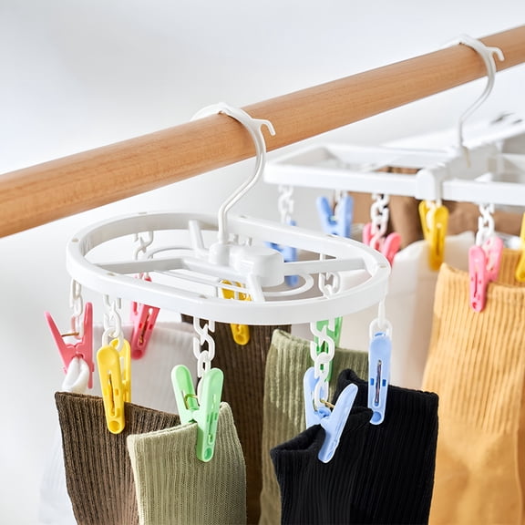 LAMIRO Clothespin Rack Laundry Drying Rack,Clothes Hangers with Clips,Clip Hanger Drip Hanger for Drying Underwear,Towel,Baby Clothes,Hat,Scarf,Socks,Bras,Pants,Cloth