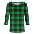 thumbnail image 4 of LYEAA Womens T Shirts Plus Size 3/4 Sleeves Plus Size Crew Neck T-shirt Fashion Checkered Tees Loose Soft Comfortable Blouse Dressy Casual Breathable Trendy Clothing Green XL, 4 of 4