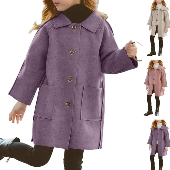 Gamivast Girls Pea Coat Wool Kids Button Down Lapel Collar Winter Coats for Kids and Teen Casual Long Sleeve Mid-Length Trench Jacket with Pockets Girls' Outerwear Jackets & Coats