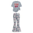 thumbnail image 4 of Girls Valentines Slightly Flared Pants Set With Bow Cherry Print Short Sleeve Slightly Flared Pants 2 Piece Sets Set Grey 11 Y-12 Y, 4 of 5