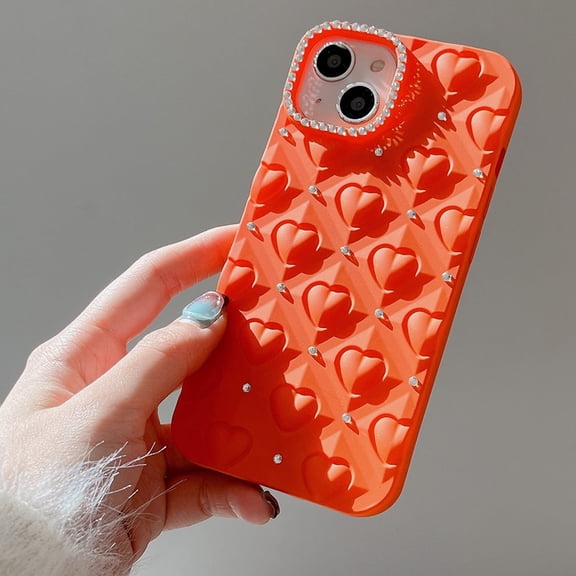iPhone 14 Pro Case Glitter, Stylish Heart Bling Design Soft TPU Back Cover Shockproof Anti-Scratch Bumper Phone Case for Apple iPhone 14 Pro - Orange