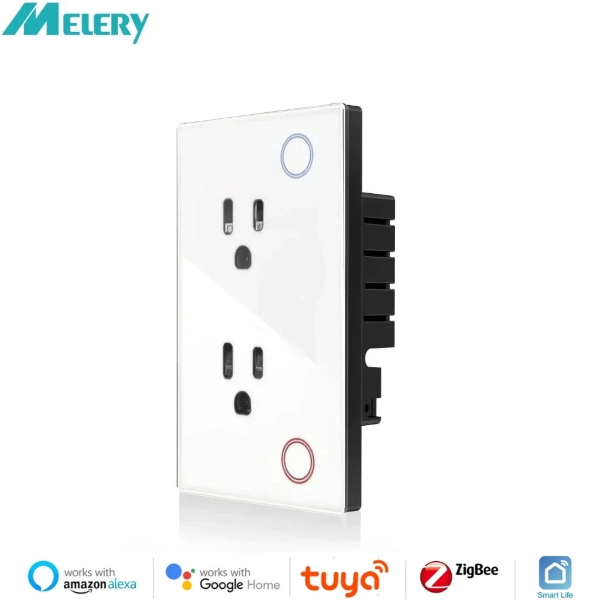 Melery Smart US Wall Outlet 10A Zigbee-Enabled with Tuya & Smart Life App Tempered Glass Pane lTiming & Remote Control Function